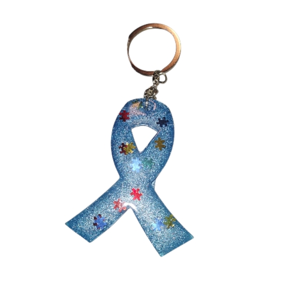 Blue Puzzle Ribbon Keychain - Picture 2 of 3